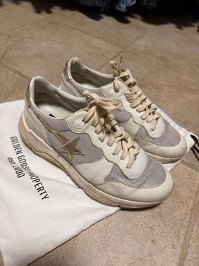 Golden Goose Cream, Beige & Gold Superstar Sneakers